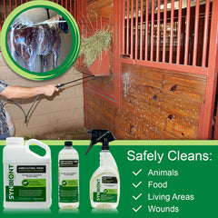 SYNBIONT AGRICULTURAL WASH trailer-cleaning scene showing non-corrosive cleaner in use.