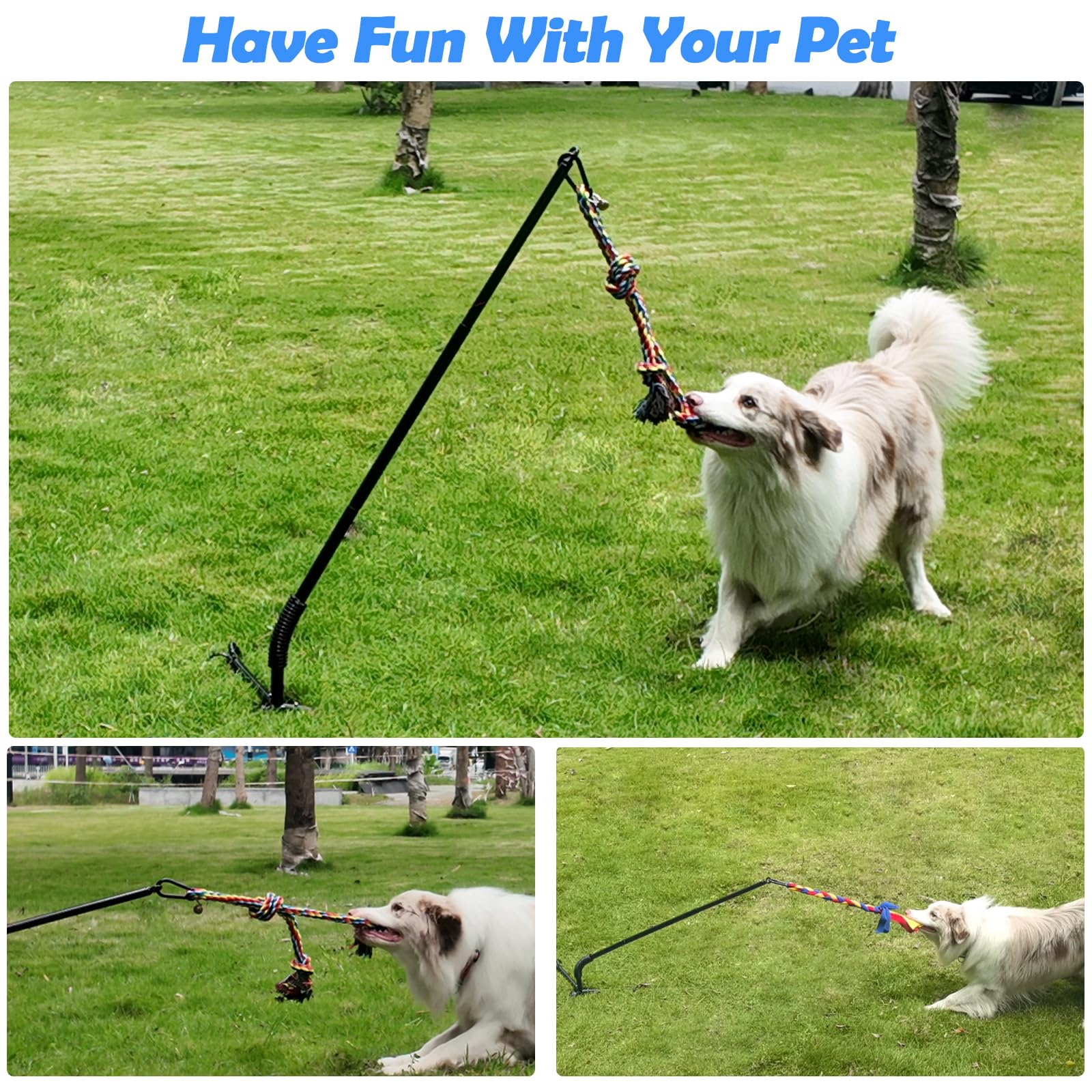 SYOOY tether dog toy in yard ready for solo play and exercise.