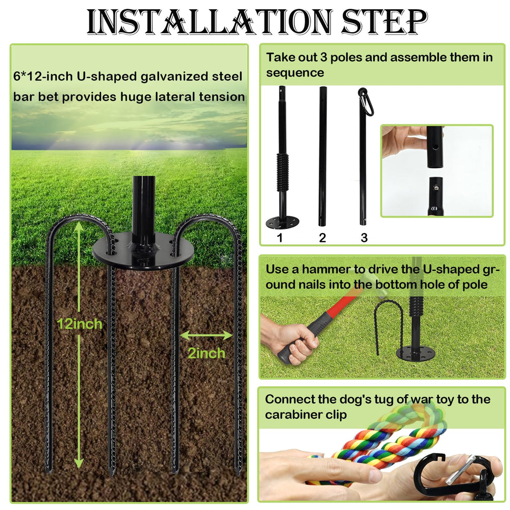 SYOOY tether dog tug toy height adjustment showing three height options.