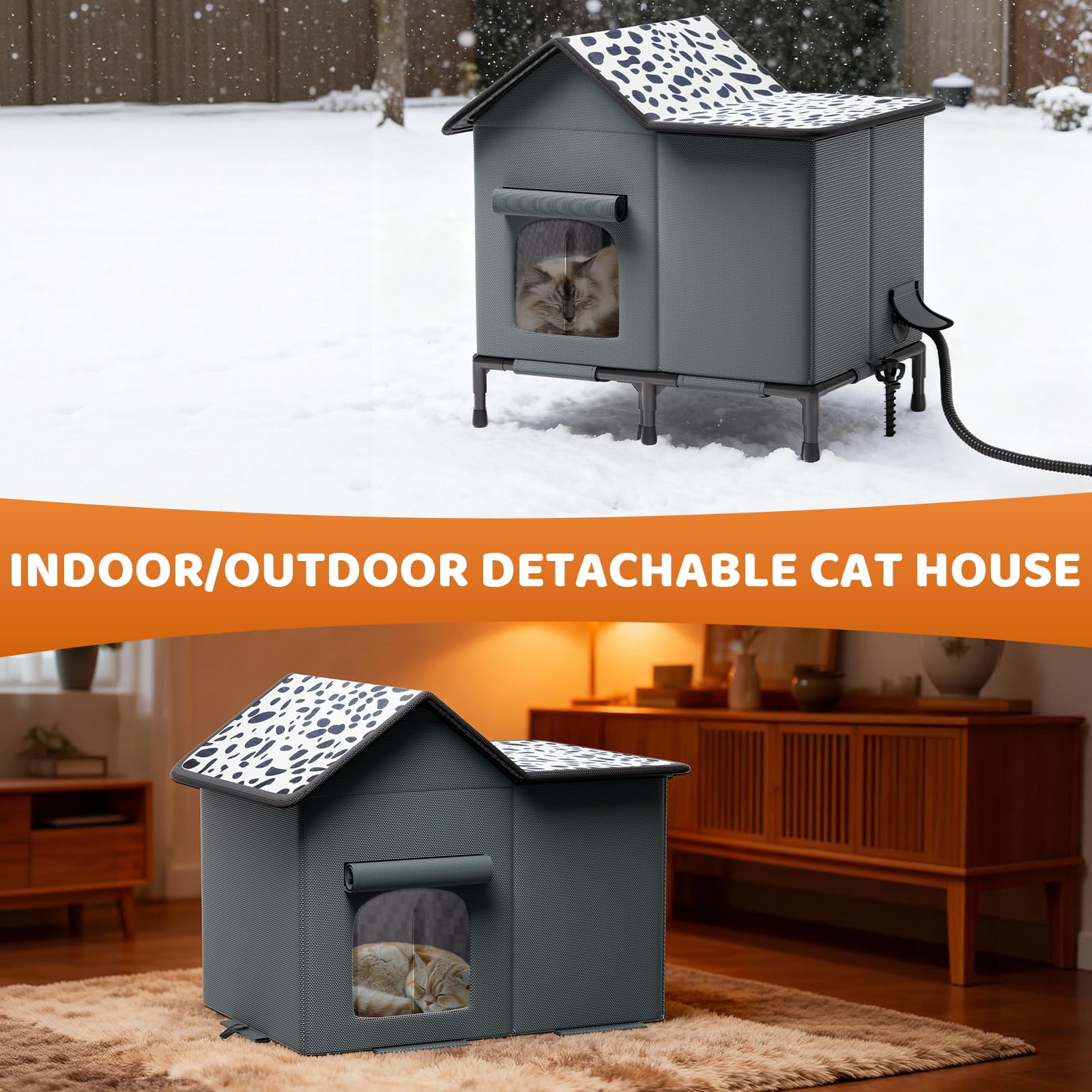 SYREMERS barn cat shelter winter ready scene demonstrates safe refuge for feral or stray cats.