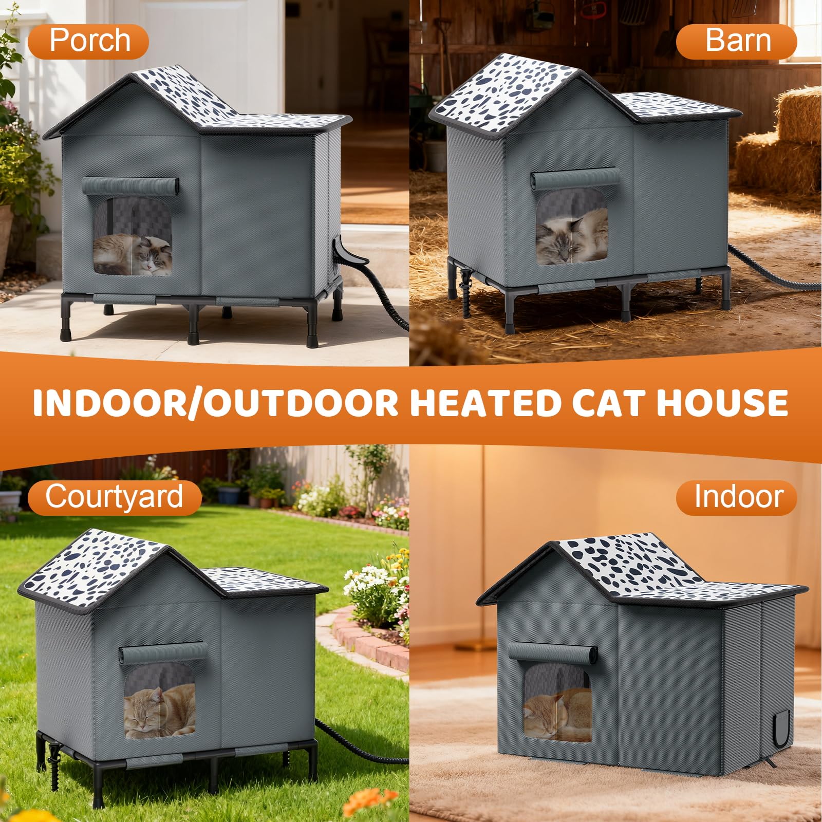 SYREMERS cat house easy assembly portable design for flexible yard or barn placement.