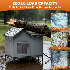 SYREMERS outdoor cat house elevated base keeps paws dry and off cold ground.