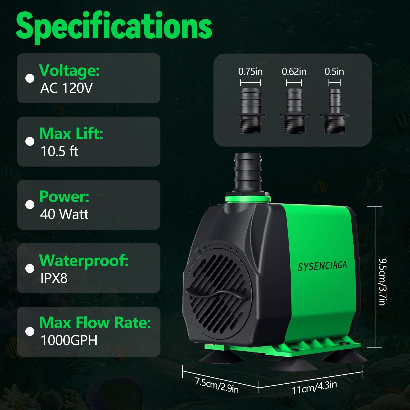 SYSENCIAGA 40W pump installed in an aquarium