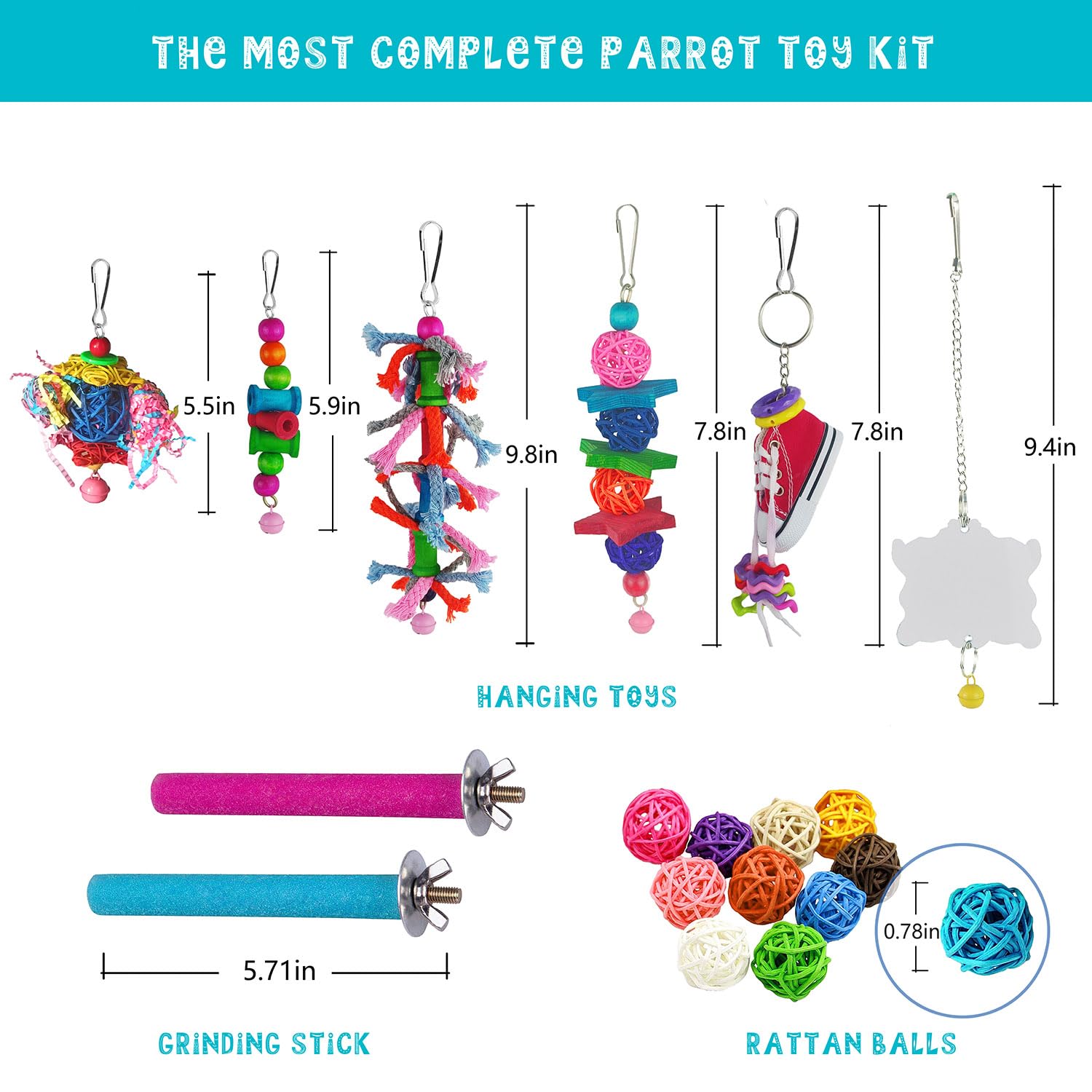 Sysmashing colorful hanging toys encourage perching, chewing, and exploration for small parrots.