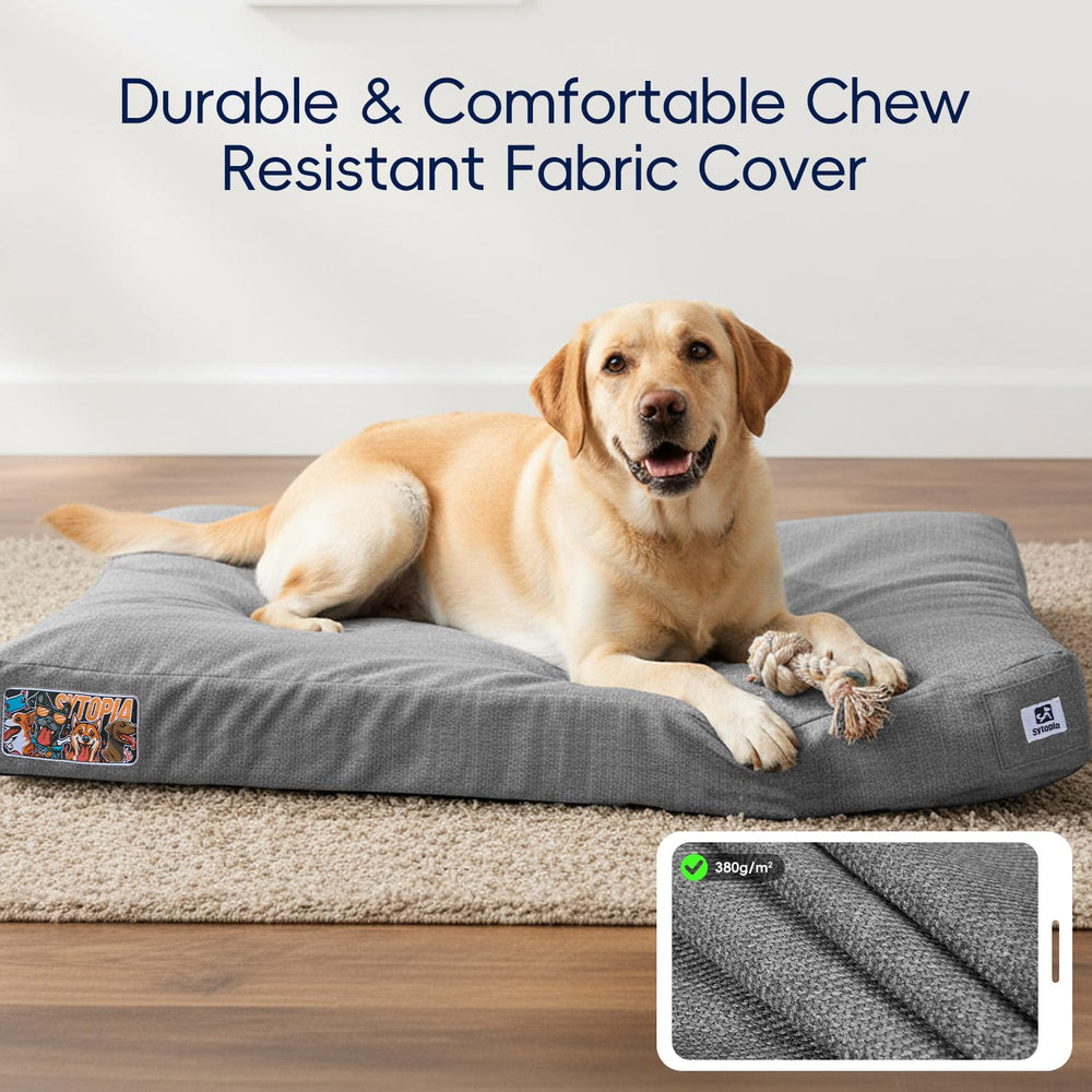 Sytopia dog bed side profile highlights durable chew-resistant materials.