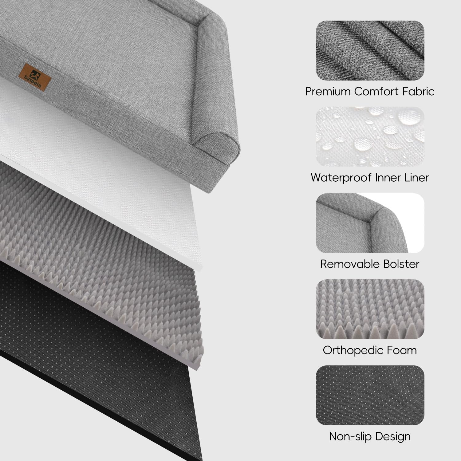 Sytopia removable cover image highlights easy machine-washability for cleanliness.