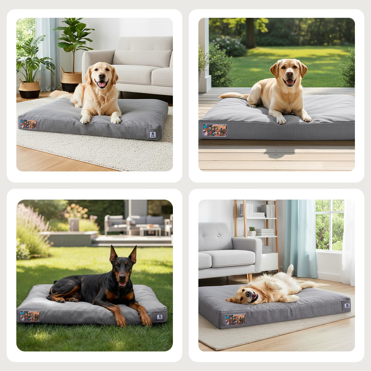 Sytopia grey bed styled in a room for pet-friendly comfort.