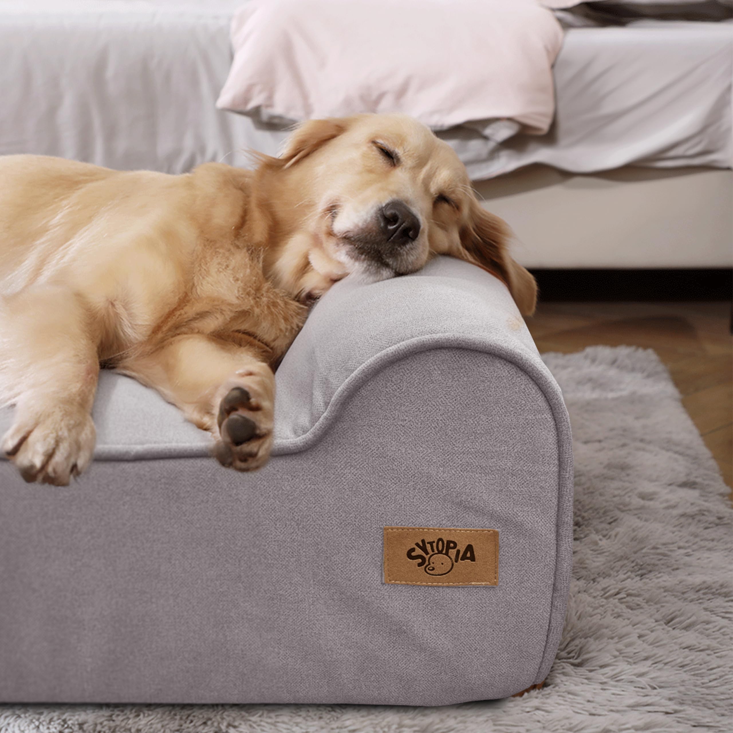 Sytopia XXL 35D memory foam dog bed washable cover demonstrates easy care.