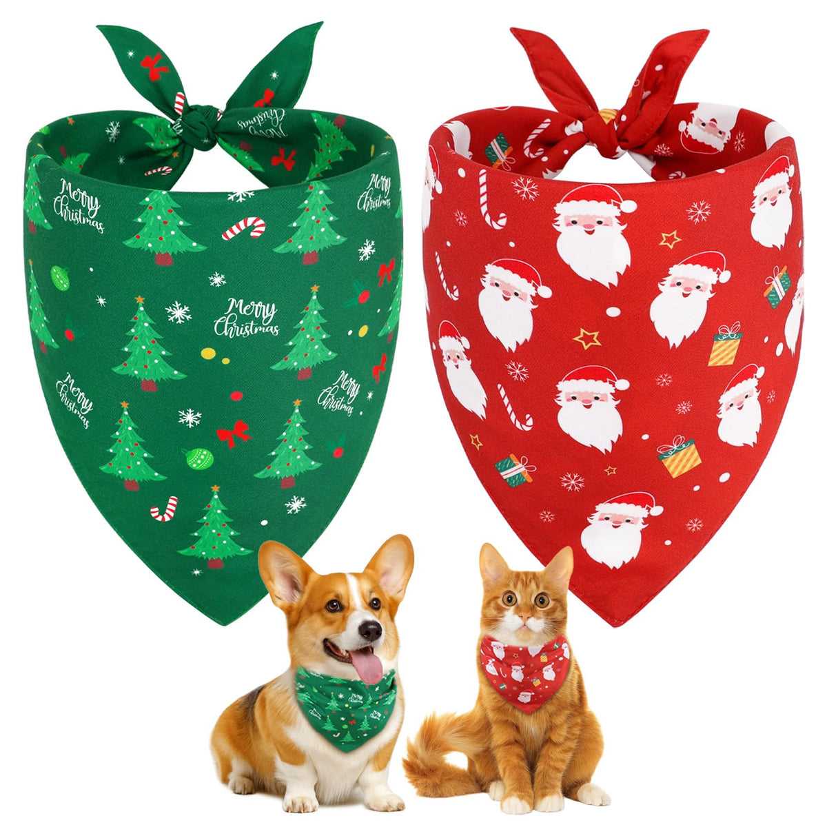 SZEE Christmas dog bandana Santa print red for festive photos and easy wear