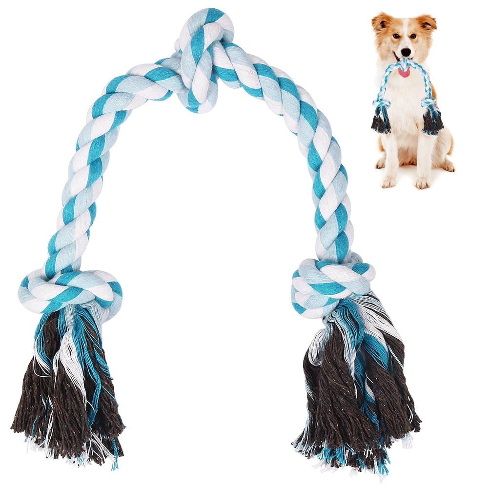 SZEE 24in blue dog rope toy close-up shows natural cotton fibers for safe chewing.