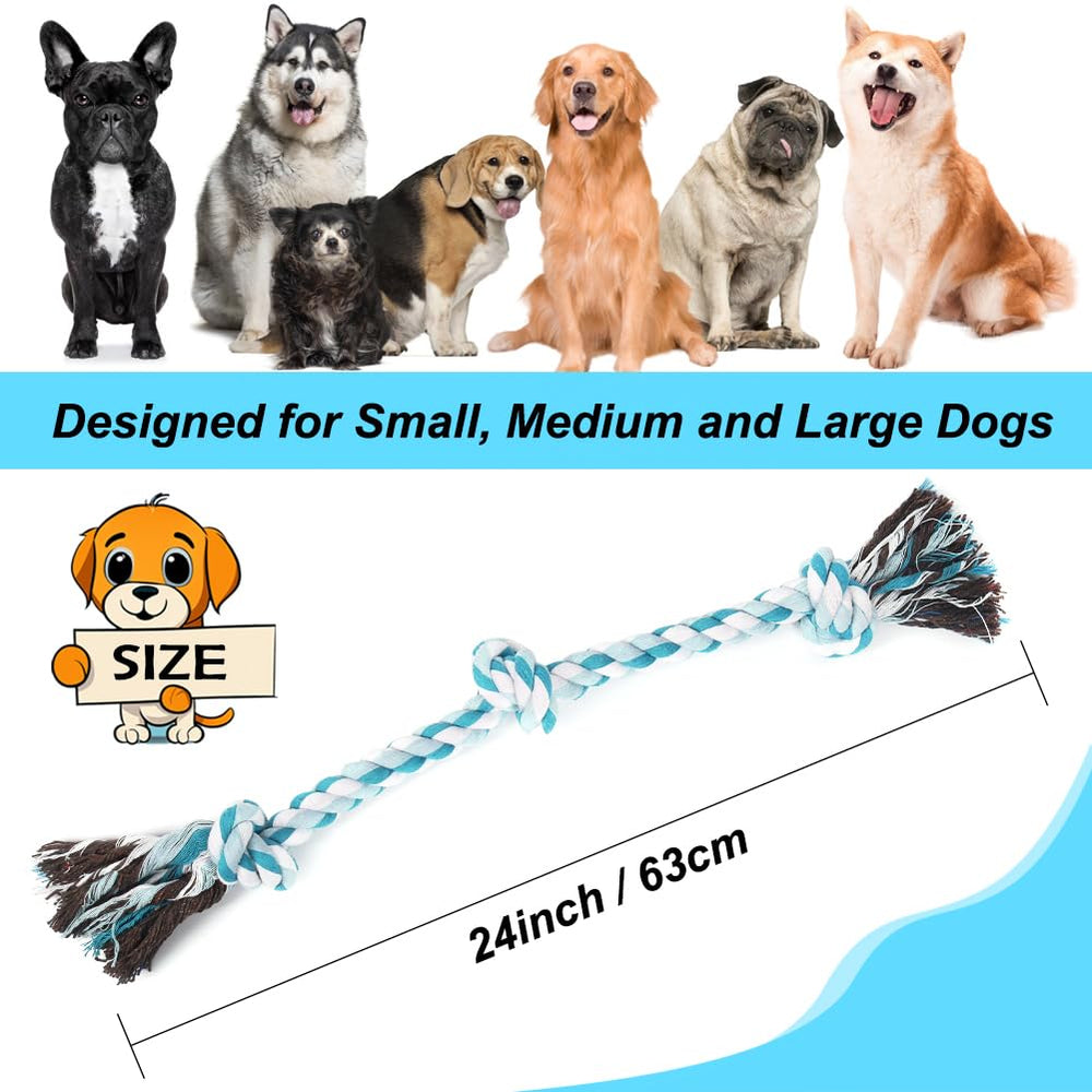 SZEE blue 24in rope toy used during active fetch and chew sessions.