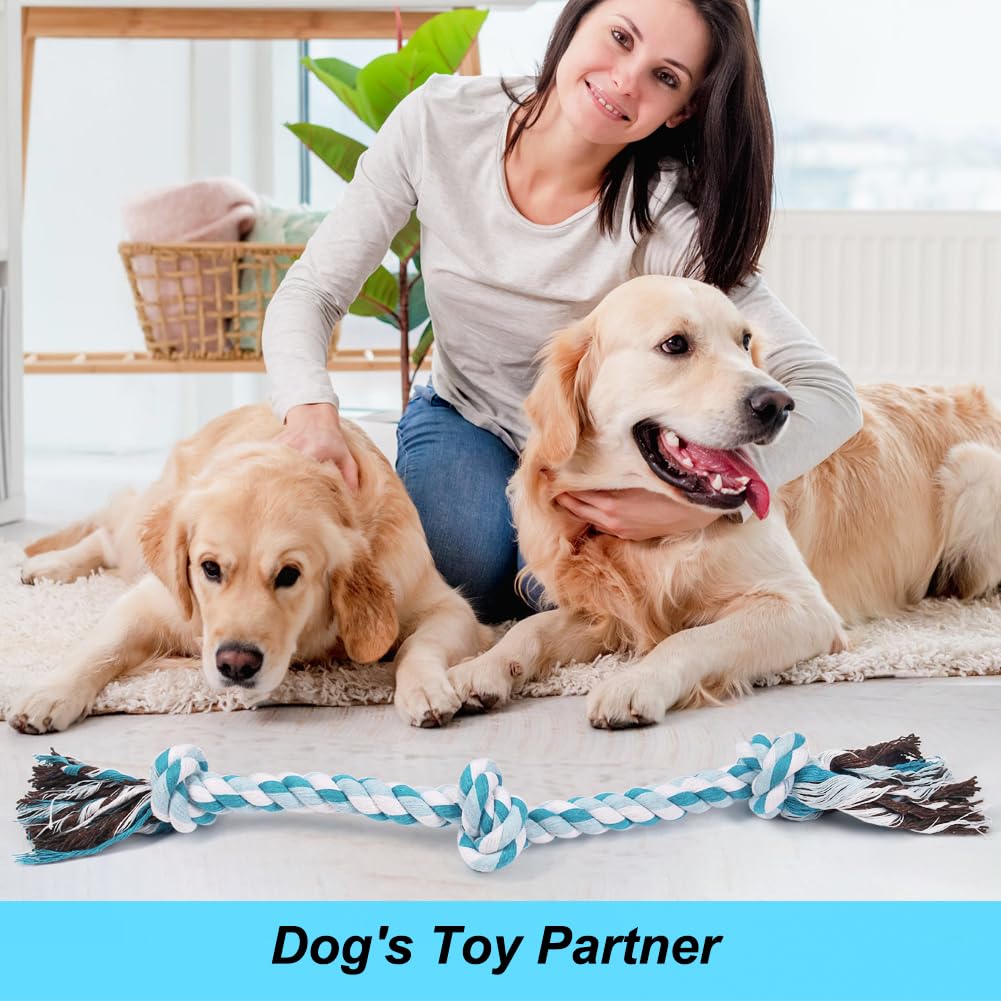 SZEE blue dog rope toy in active play scene for tug and chew.