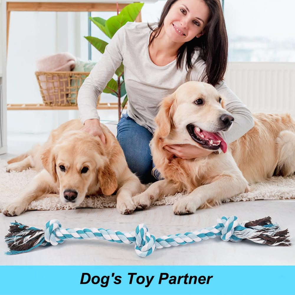 SZEE blue dog rope toy in active play scene for tug and chew.