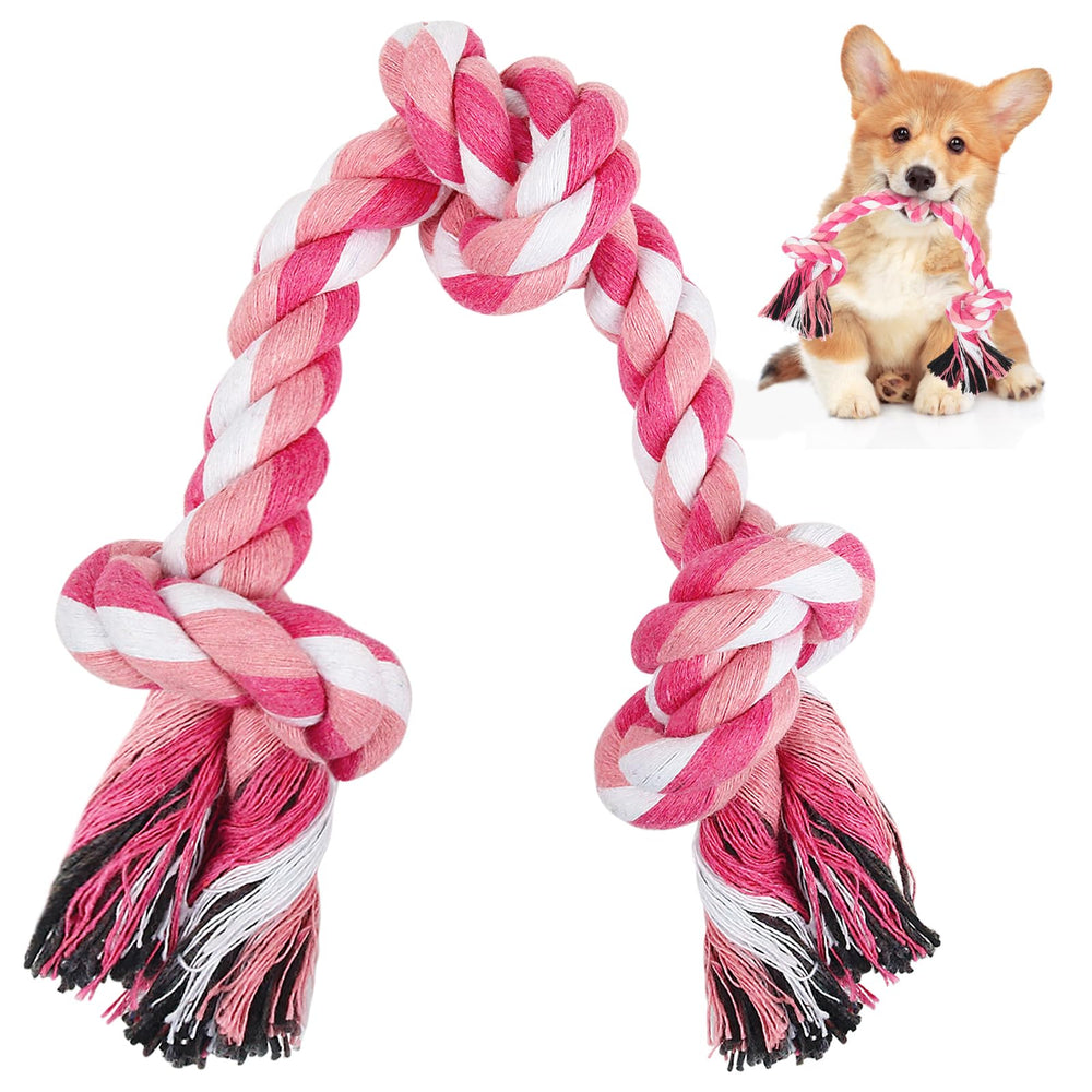SZEE dog rope toy pink 14in close-up showing three knots for tugging play