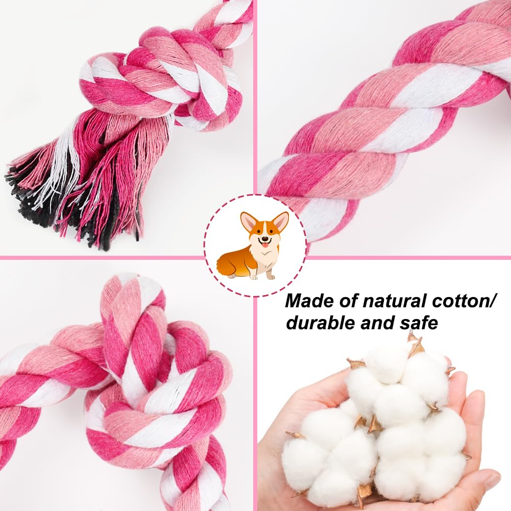 SZEE dog rope toy pink close-up cotton fibers for teeth cleaning