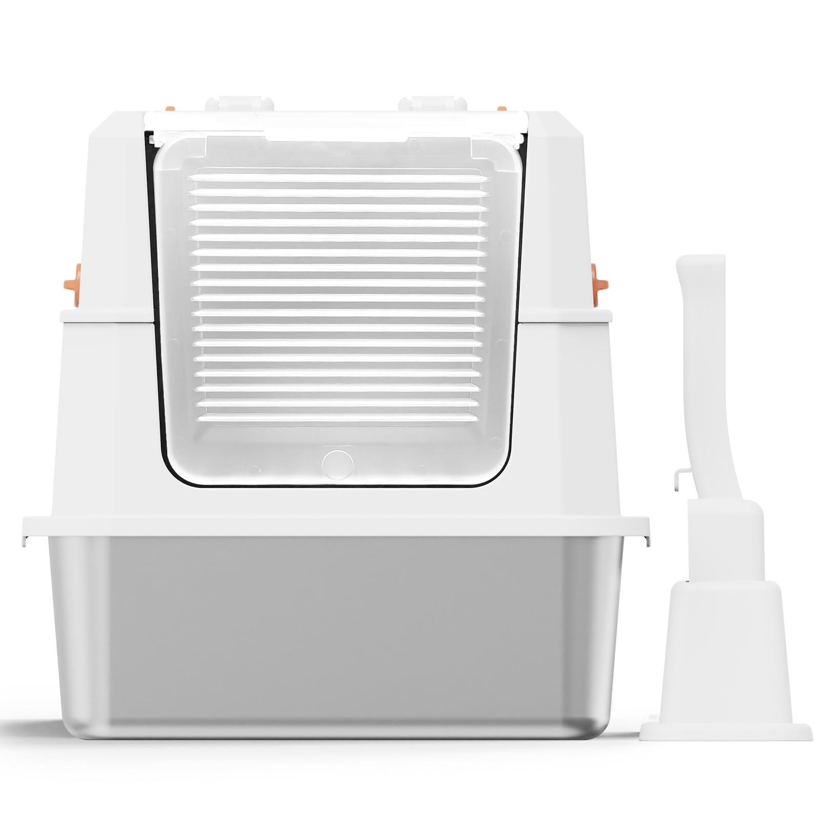 SZEE stainless steel litter box with fully enclosed hood for odor control.