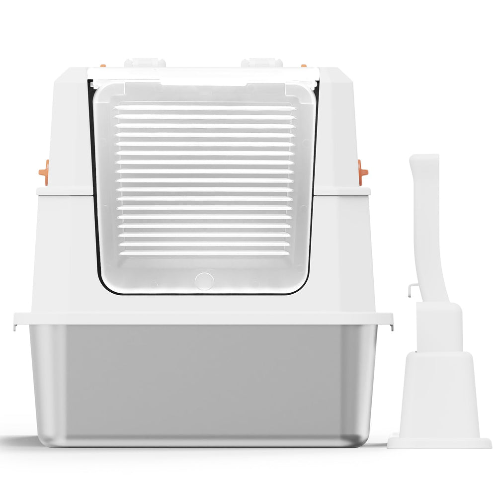 SZEE stainless steel litter box with fully enclosed hood for odor control.