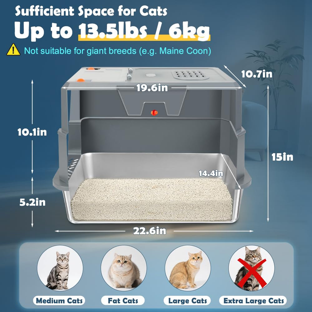 SZEE stainless steel litter box fully enclosed hood demonstrates odor containment.