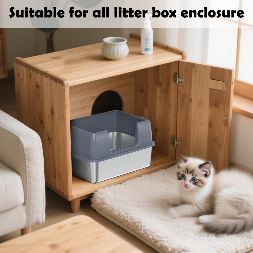 SZEE stainless steel litter box kitten size for small cats up to 10 lbs.