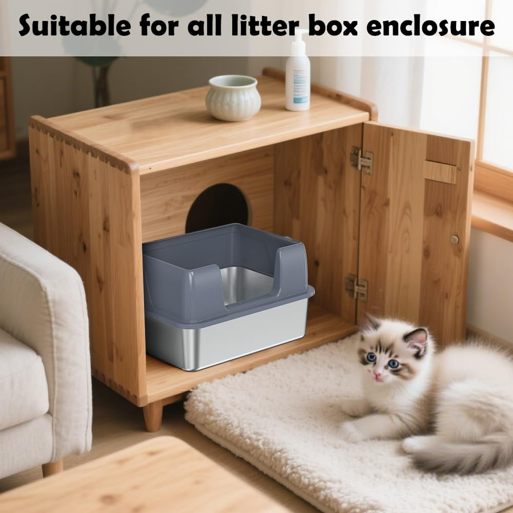 SZEE stainless steel litter box kitten size for small cats up to 10 lbs.