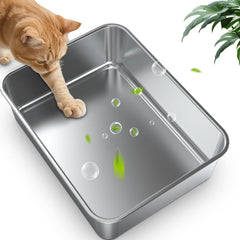 SZEE stainless steel litter box side profile showing durable construction.