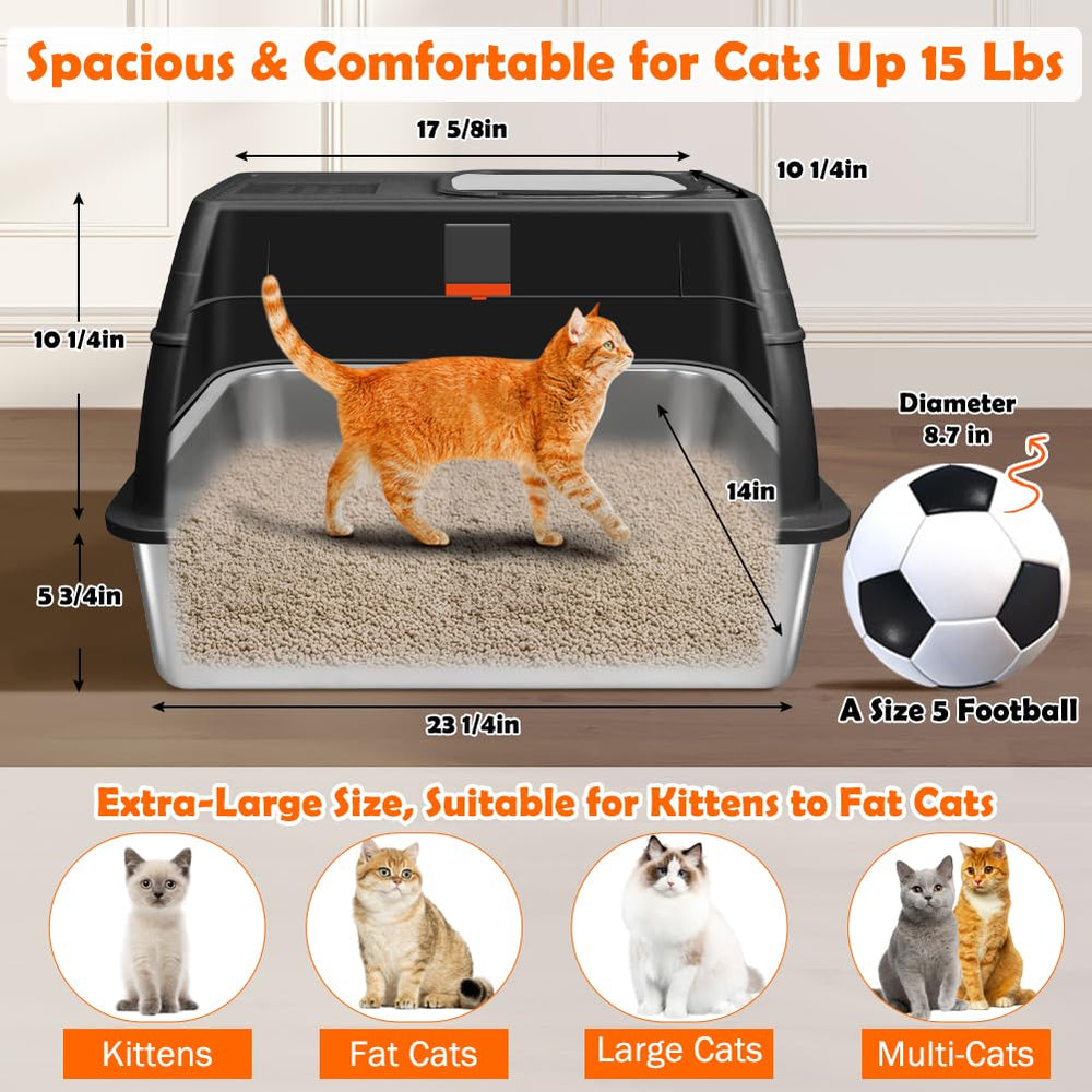 SZEE stainless steel litter box top-exit view minimizes litter scatter after your cat leaves.