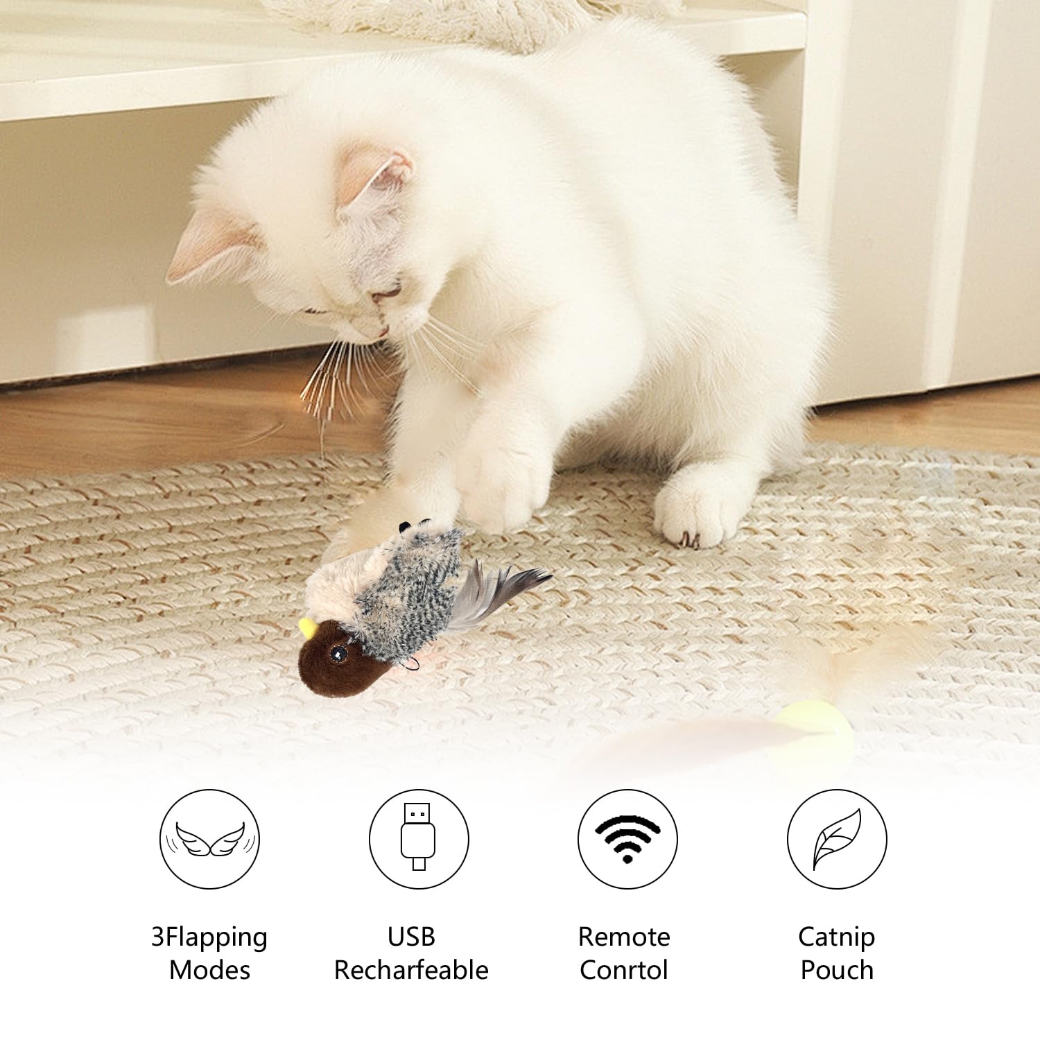 SZJMAO lifelike sparrow design resembles a real bird to entice cats