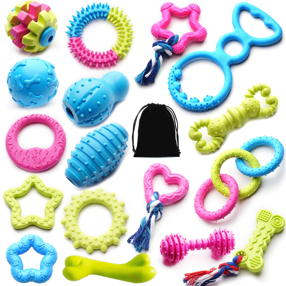 SZKOKUHO small dogs 17-pack variety shapes promote safe play and teething exploration.