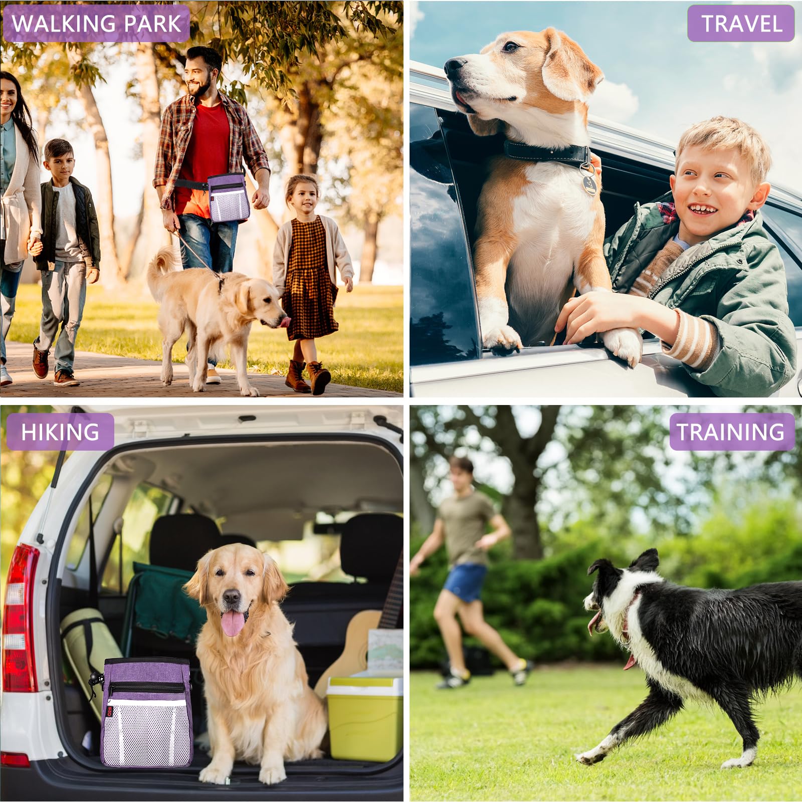 SZO dog treat pouch back view showing poop bag holder for quick cleanup