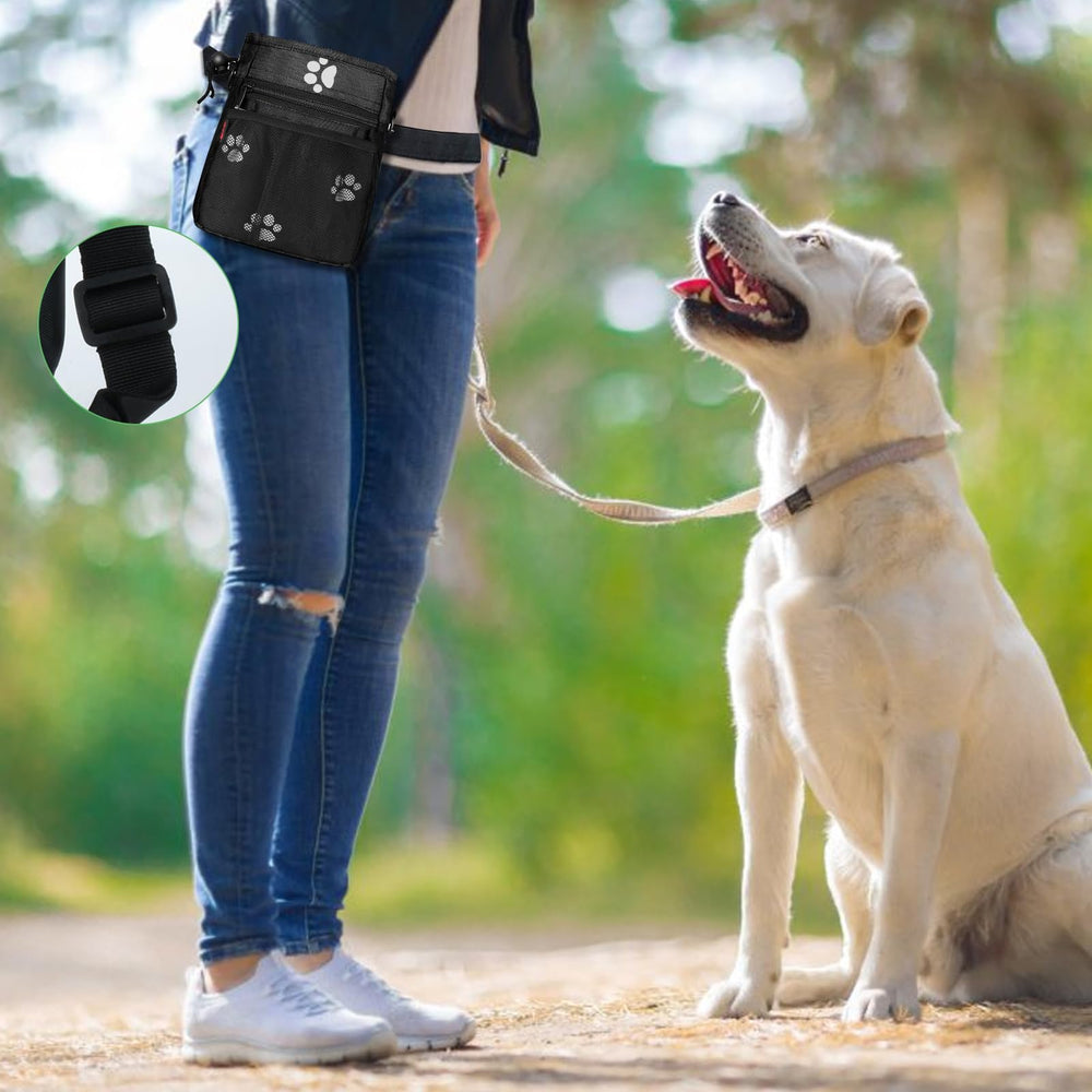 SZO dog treat pouch D-rings enable hanging clicker kit and cups during park training