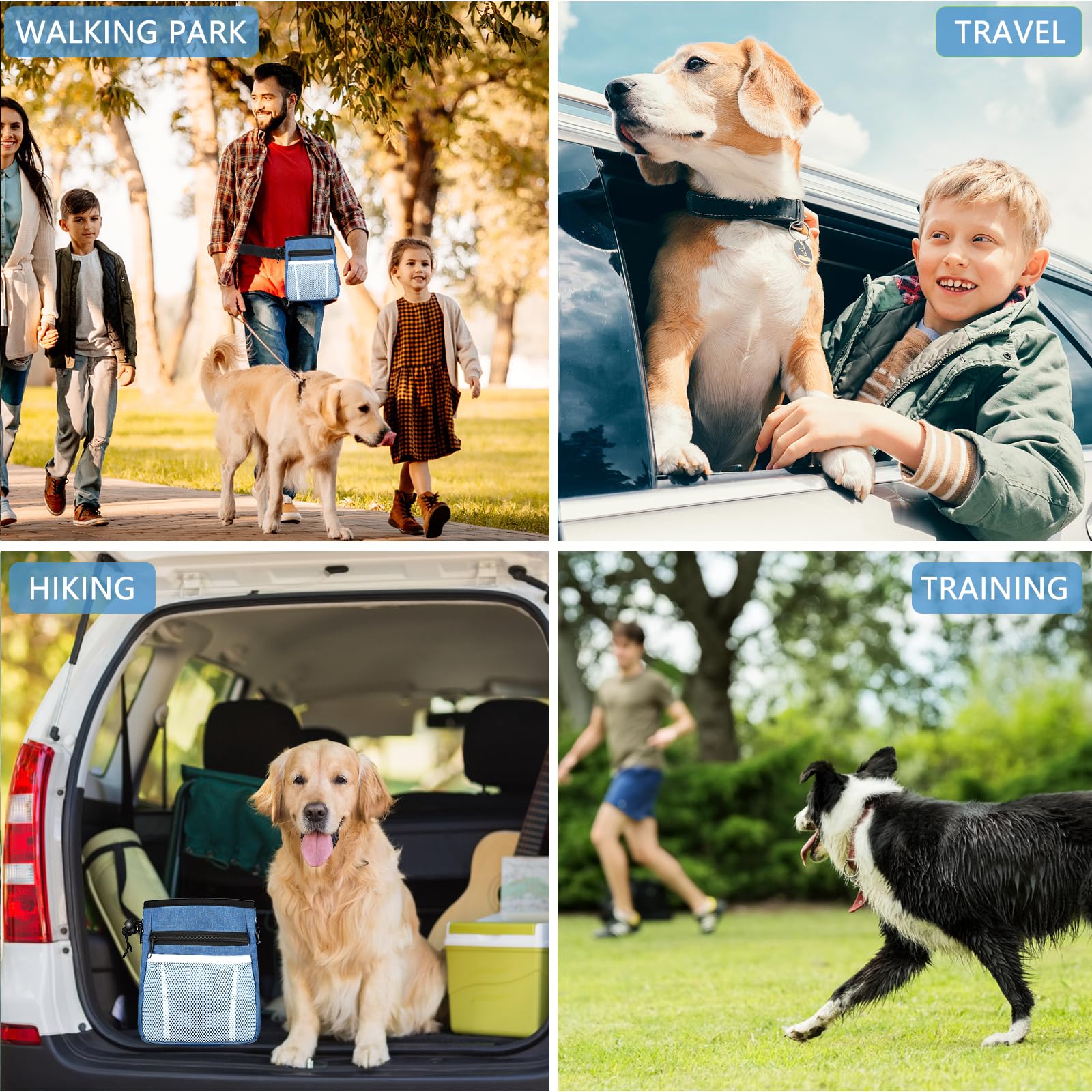 SZO dog treat pouch features D-rings for clicker kit and cups.