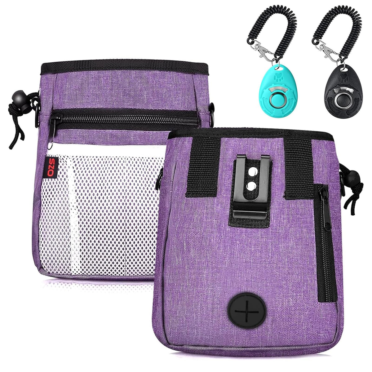 SZO dog treat pouch purple front view highlighting large capacity for treats