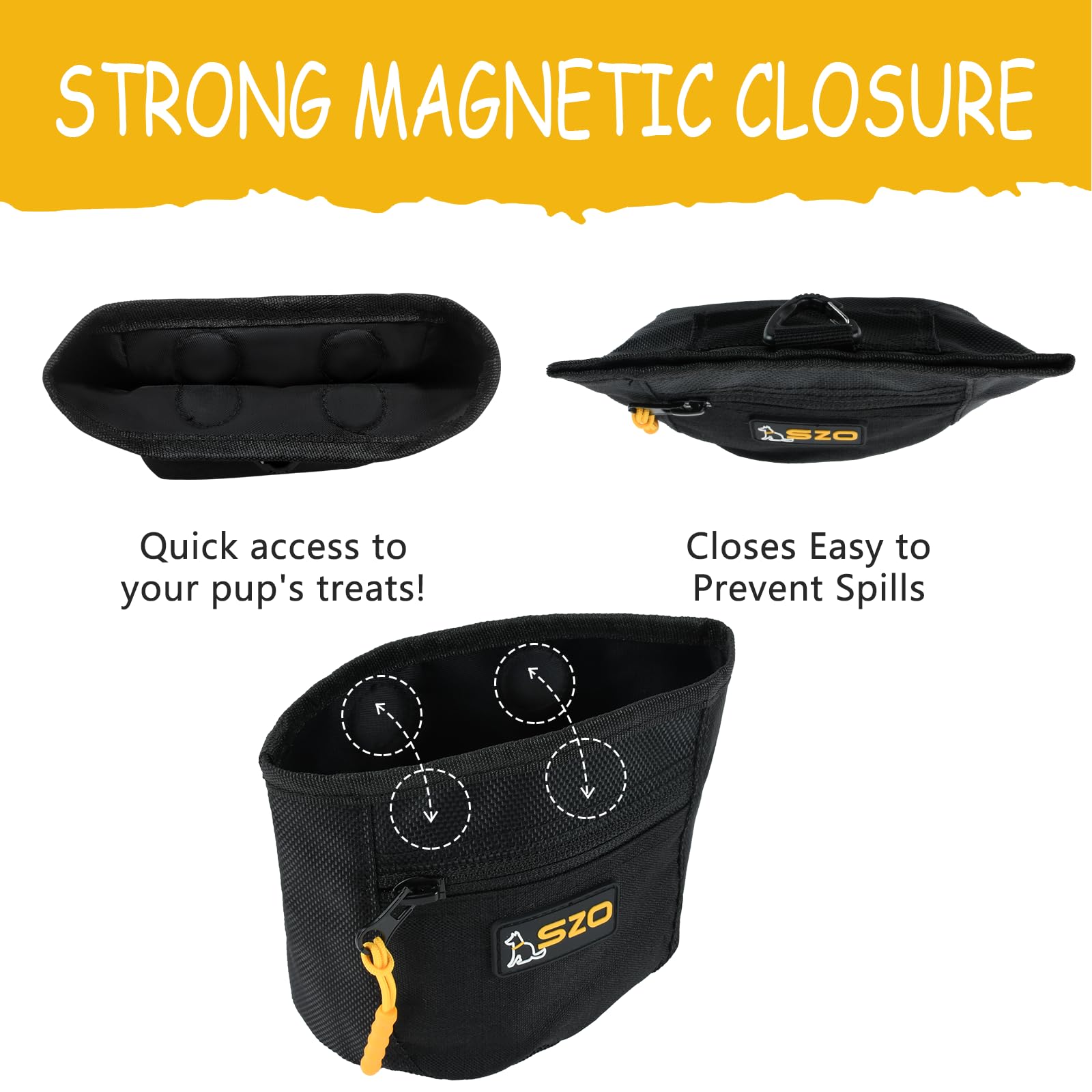 SZO dog treat pouch worn with waist clip for hands-free training.