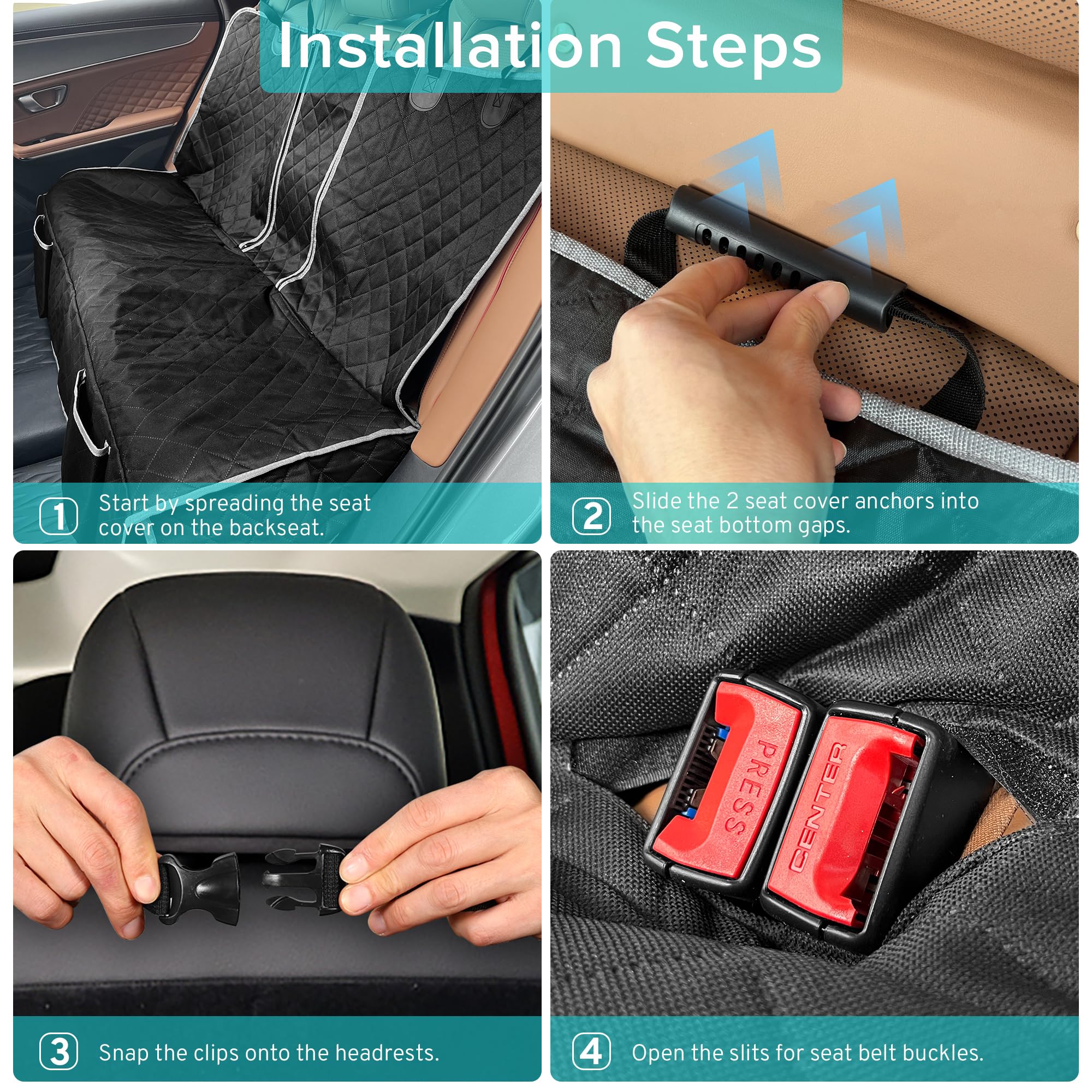Szyuchen backseat cover features seat anchors and belt openings for safety