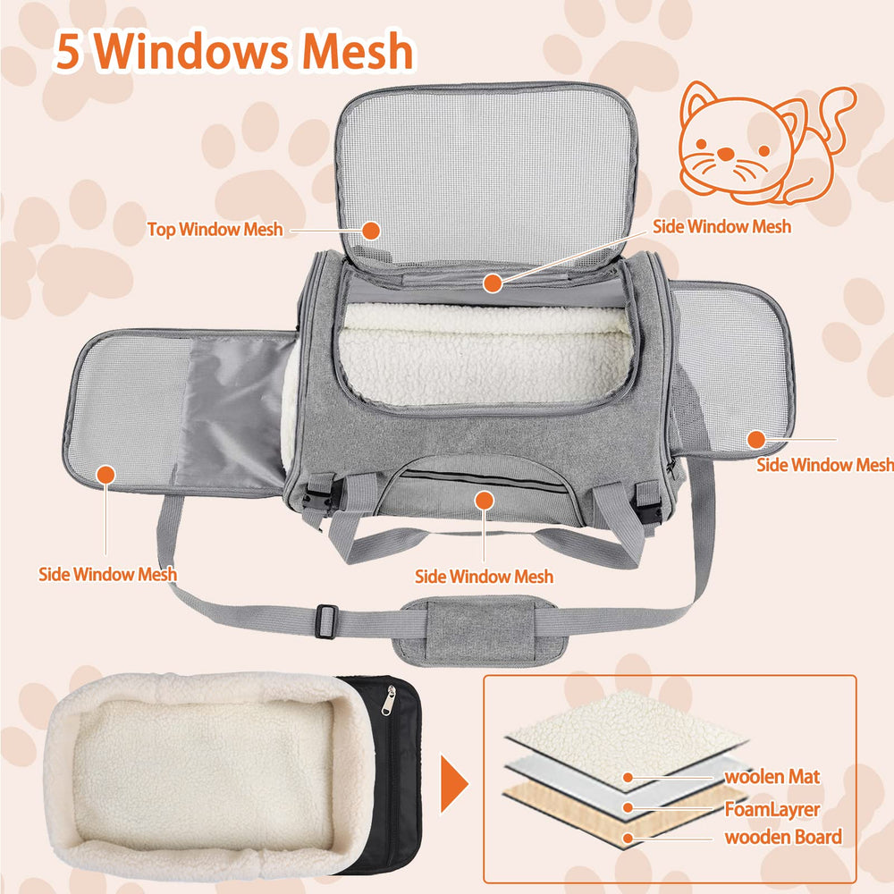 SZZJKJ pet carrier with ventilated mesh windows for comfortable travel.