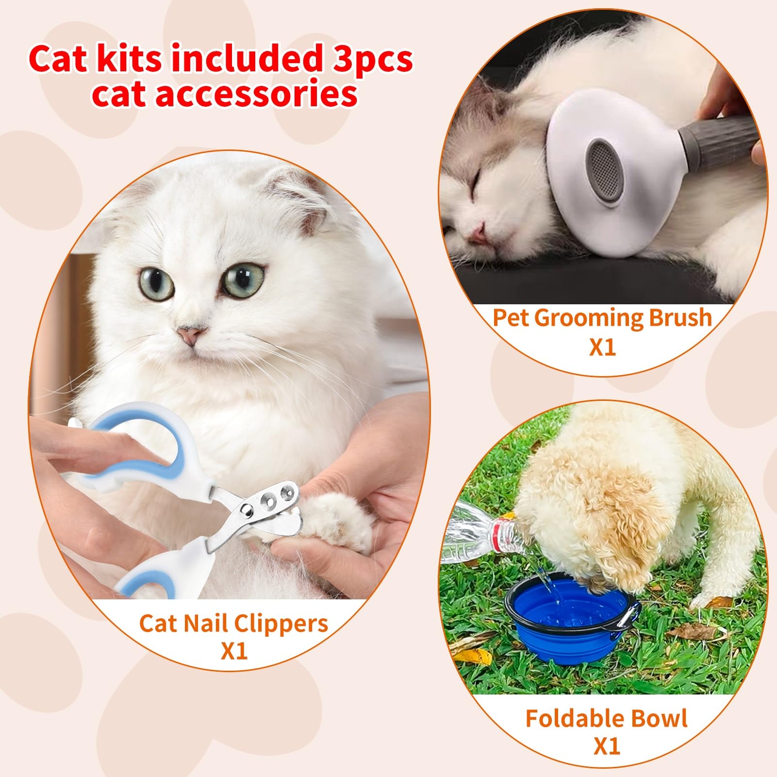 SZZJKJ kit includes nail clipper, brush, and foldable bowl for on-the-go care.
