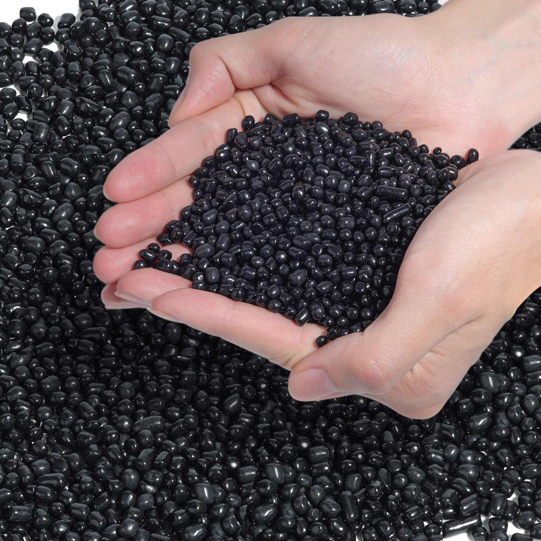T4U tumbled chips stones black gravels close-up, ideal aquarium accents and vase fillers.