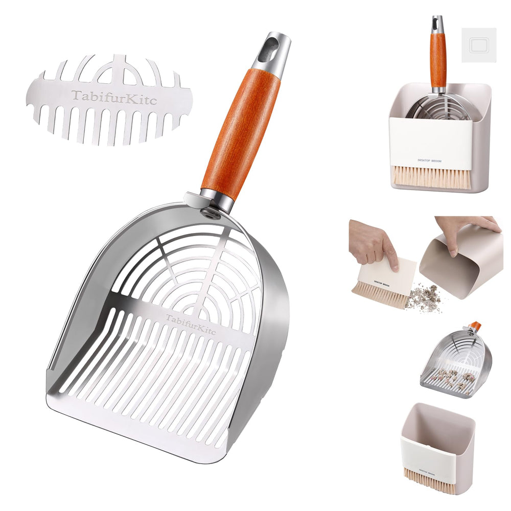 TabifurKitc litter scoop front edge glides through mineral litter for quick declumping