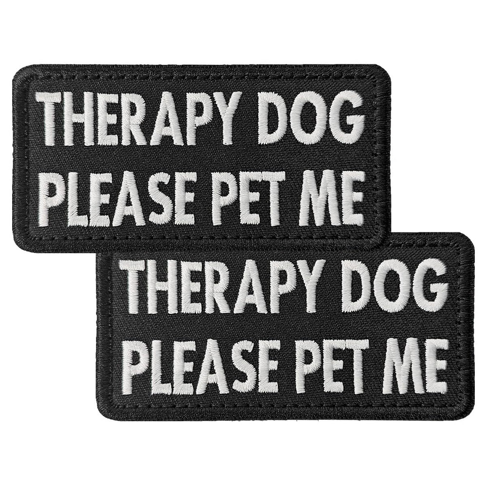 TACVEL therapy dog patch two-pack front view with bold embroidery for clear identification.