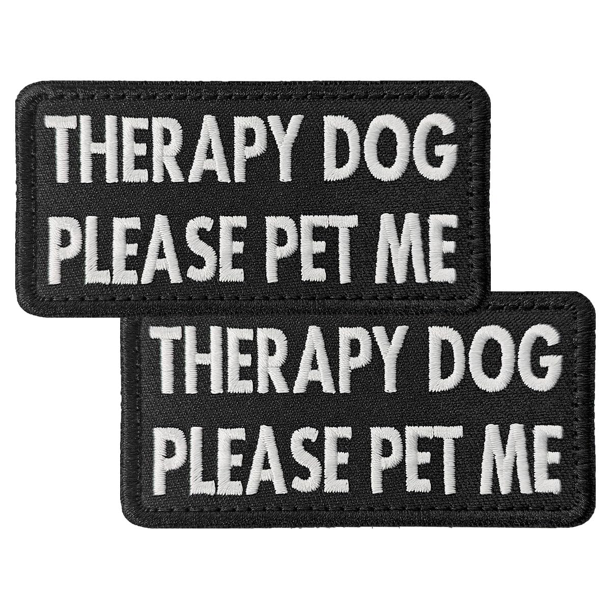TACVEL therapy dog patch two-pack front view with bold embroidery for clear identification.
