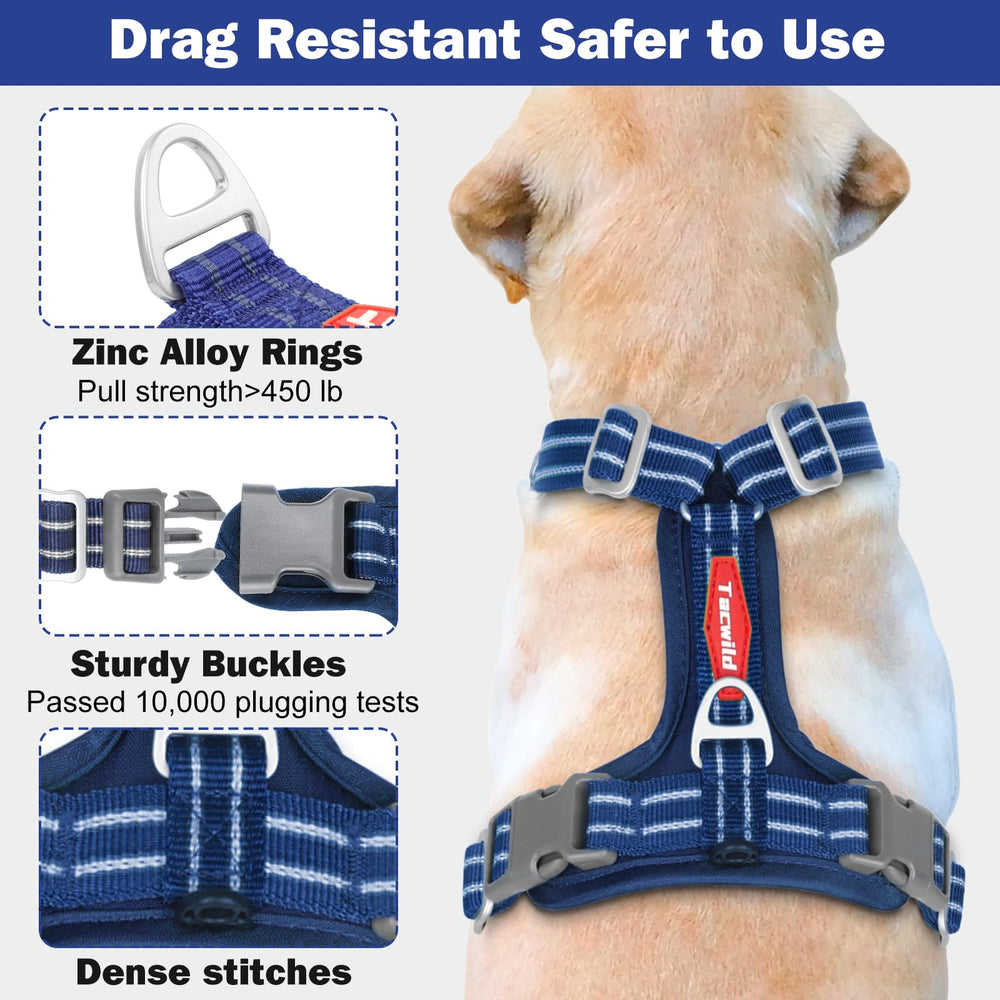 Tacwild No Pull Dog Harness Blue-L soft padding chest for gentle support