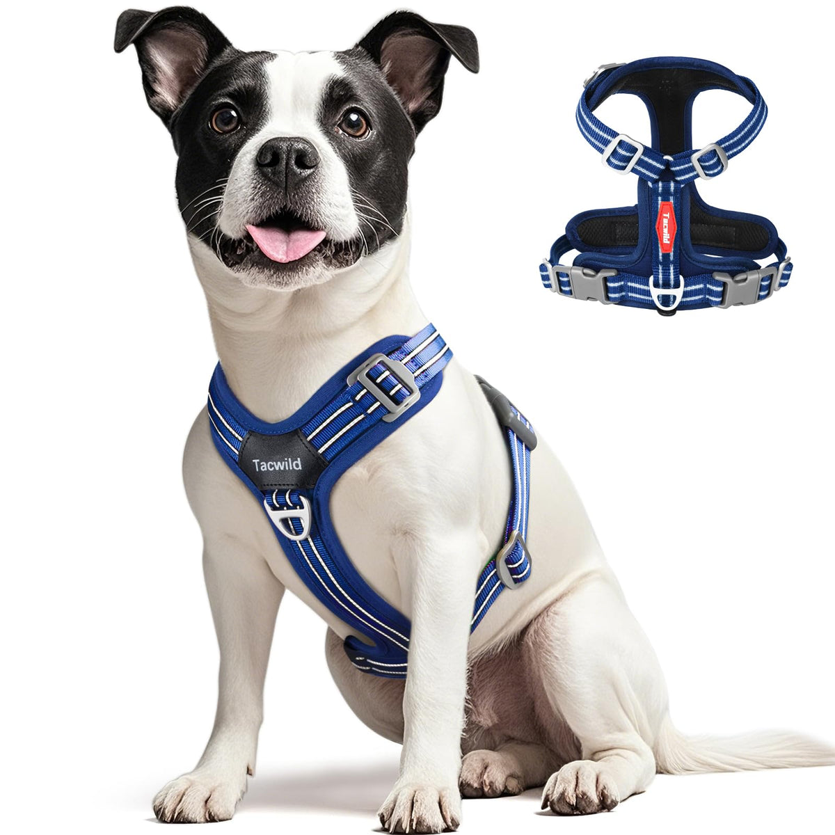 Tacwild No Pull Harness blue front view for comfortable, controlled walking.