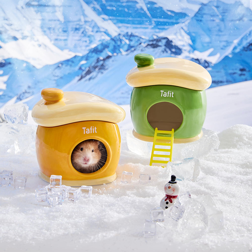 tafit Ceramic Igloo Hamster Hideout green side view—ventilated ceramic habitat for comfort