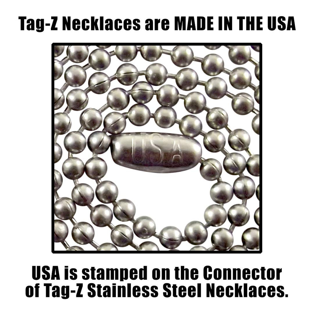 Tag-Z 2-4mm ball chain with matte finish and USA connector for reliable daily wear.