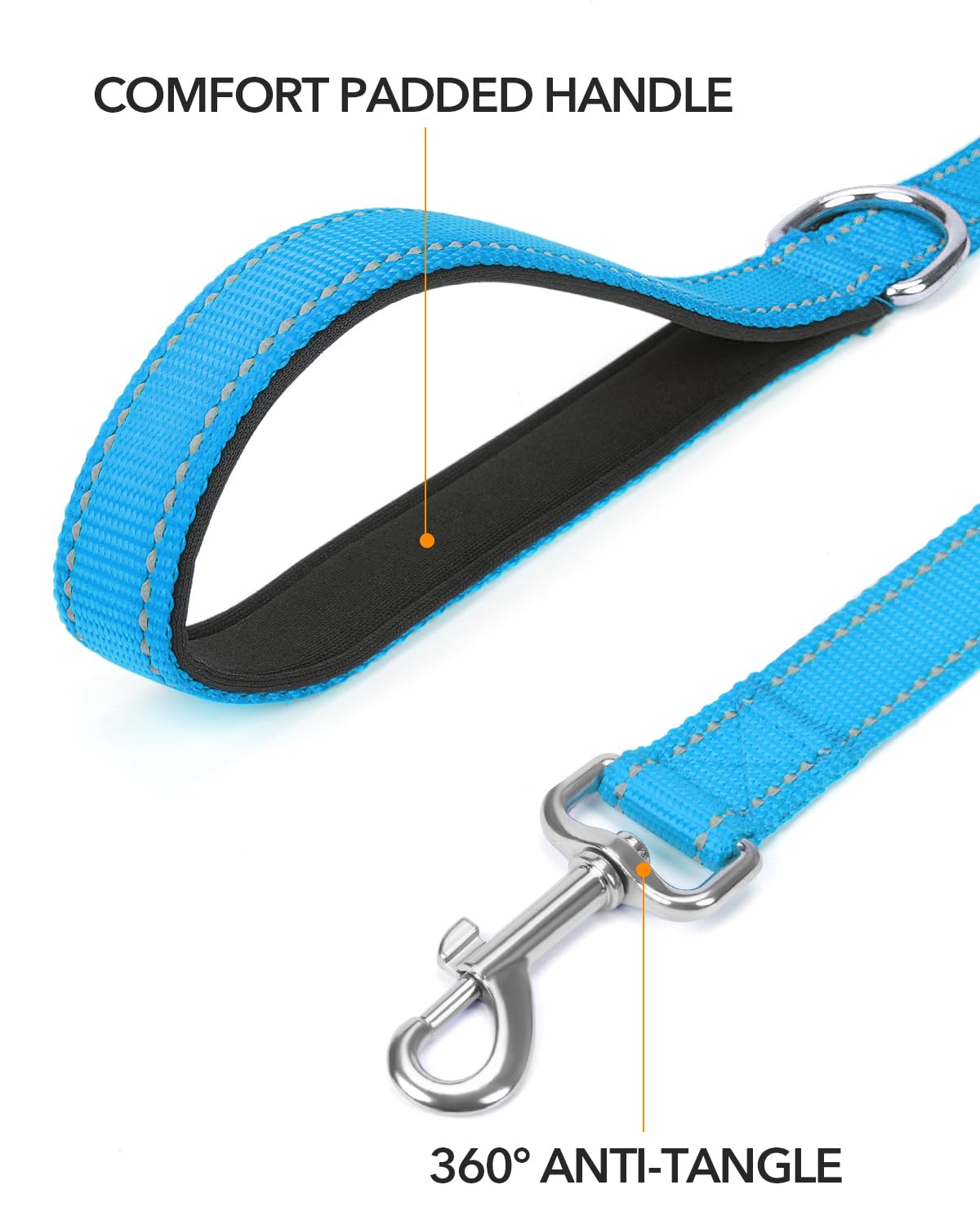 Taglory dog leash soft neoprene padded handle for comfortable grip during stronger pulls.