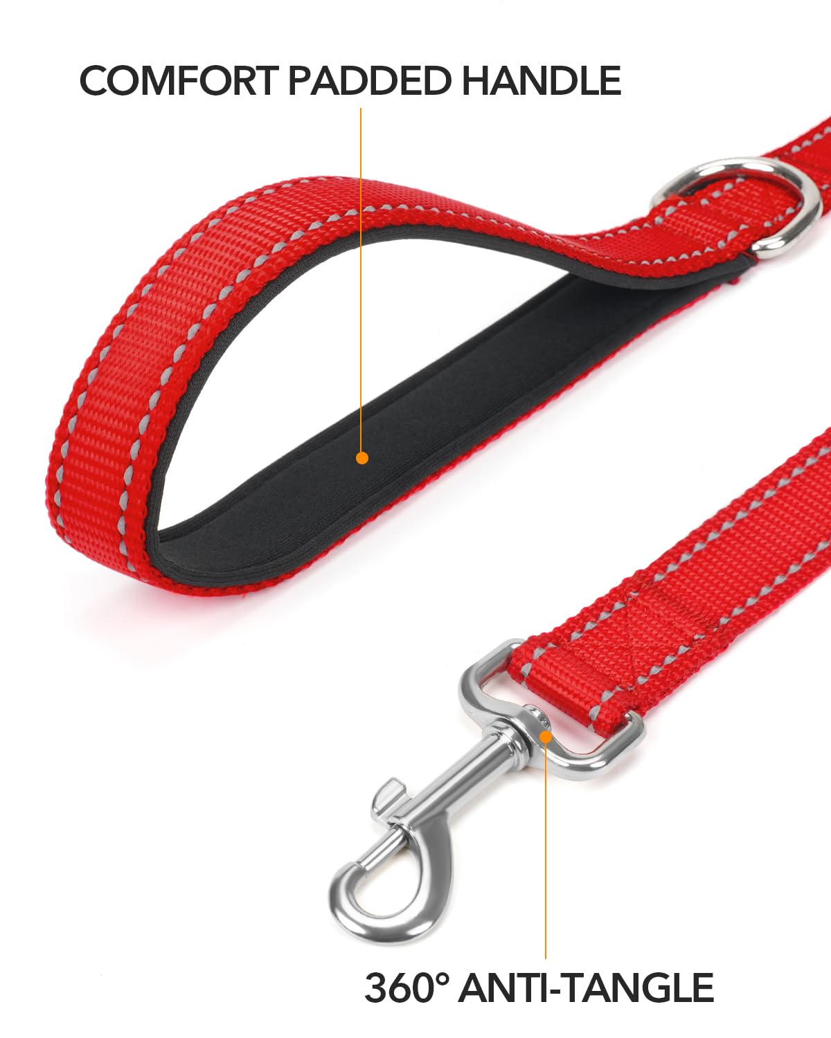 Taglory leash with soft neoprene padded handle provides comfortable grip even when dog pulls.