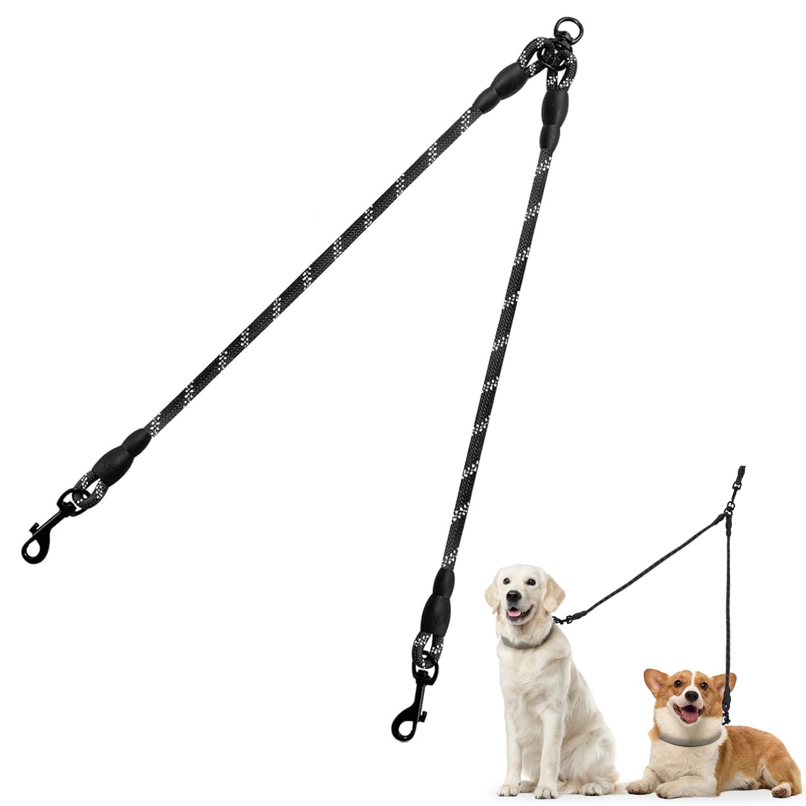 Taglory Double Dog Leash with reflective rope for safer evening walks.