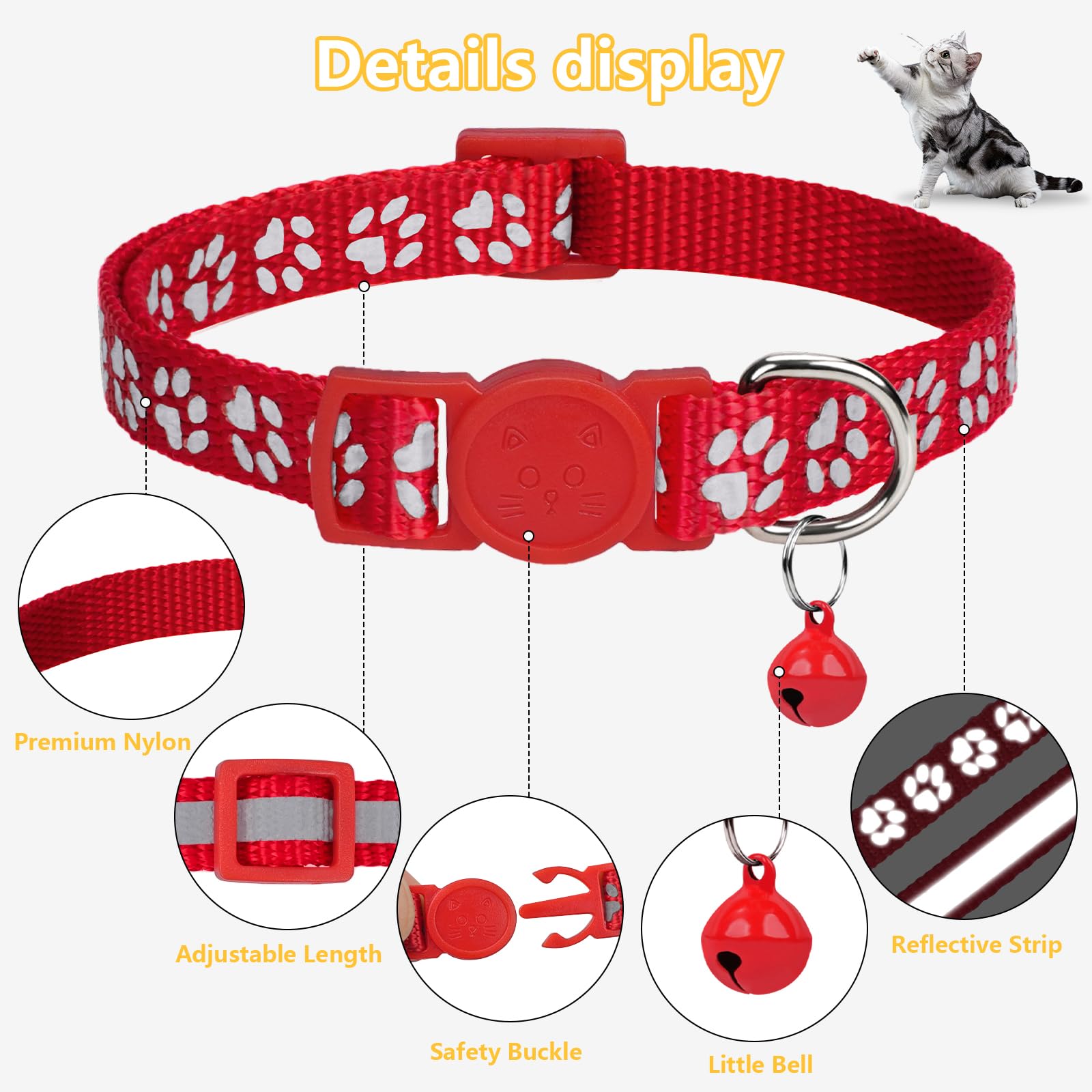 Taglory kitten collar adjustable 6-8 inches provides a comfortable fit.