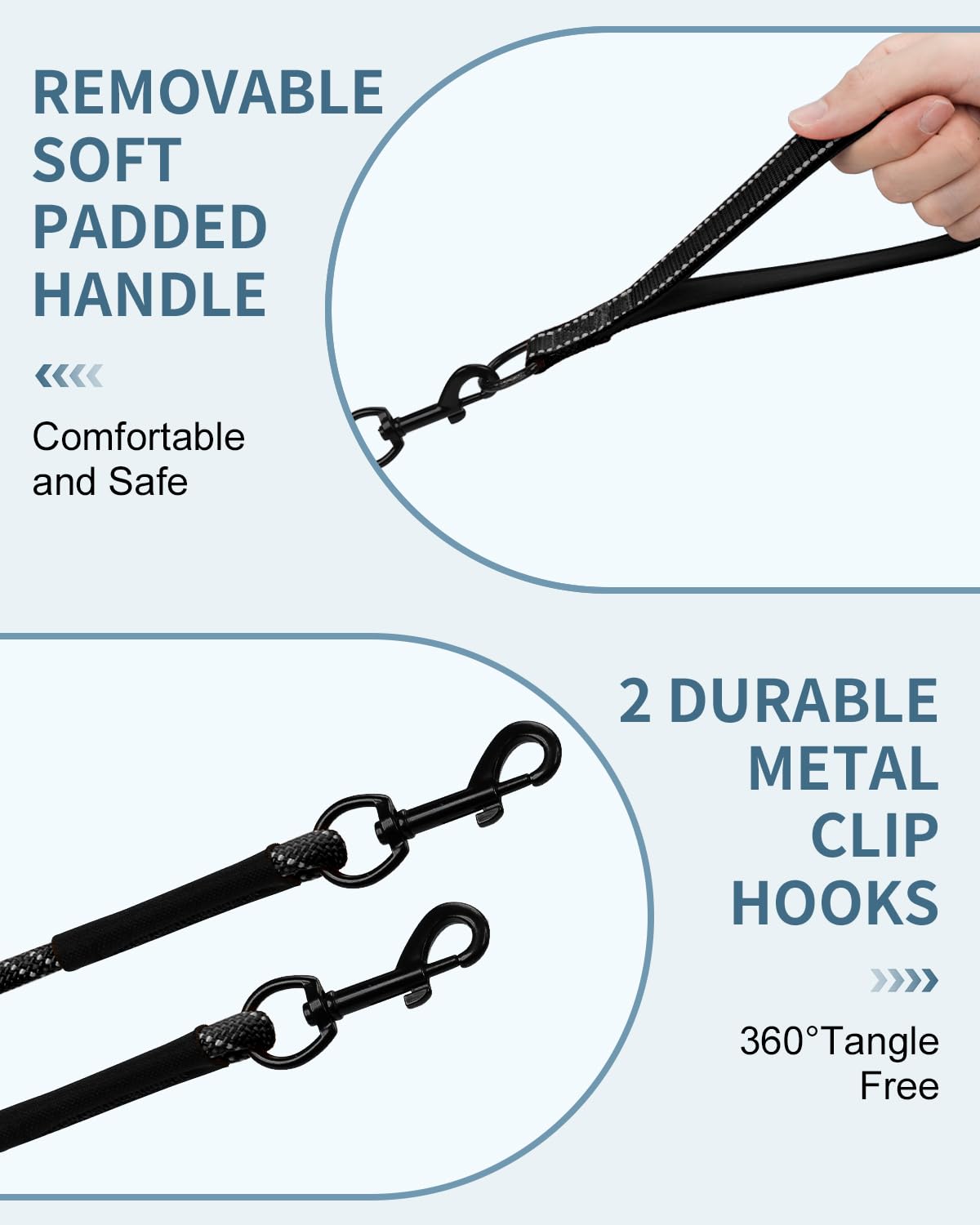 Taglory long training leash reflective-stitching enhances visibility during low-light sessions.