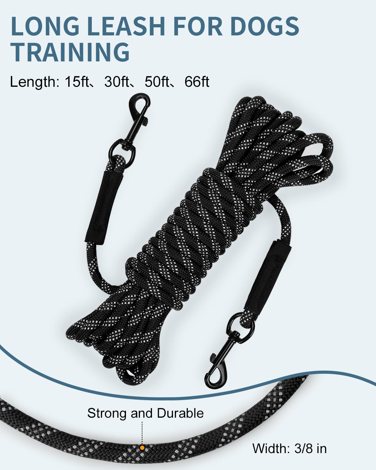 Taglory long training leash two-swivel-hooks reduces tangling during recall training.